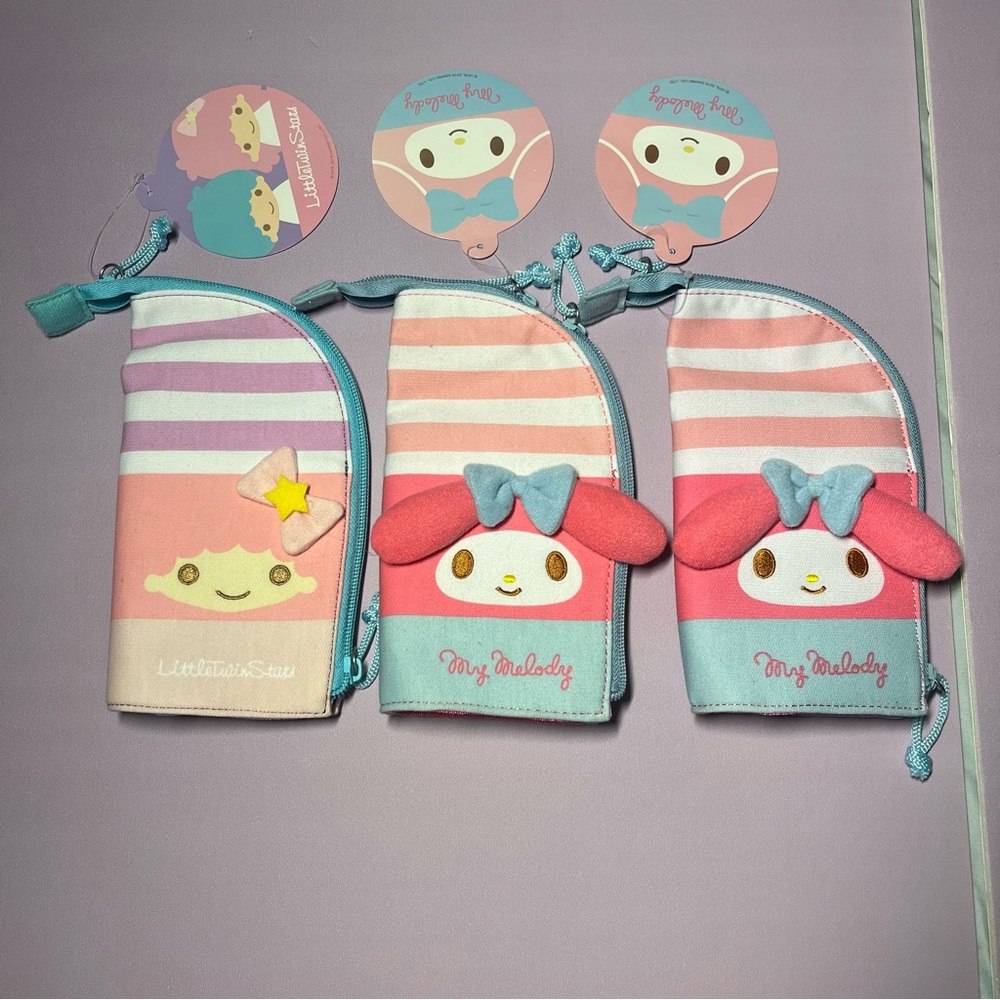 NWT Sanrio Set of 3 Pencil Pouches Little Twin Stars My Melody Kids Hello Kitty